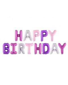 Folienballon-Girlande 'Happy Birthday' in rosa/lila