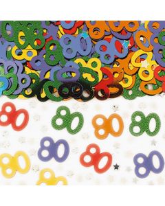Konfetti in der Zahl 80 bunt