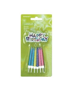 Spiralkerzen Happy Birthday sortiert Höhe 6,3 cm, 12 Stk