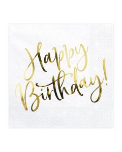 Servietten 'Happy Birthday' in weiß/gold