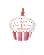 SuperShape "1st Birthday Cupcake - Mädchen" Folienballon Hologr., P40, verpackt, 73 x 91cm