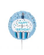 Standard 1st Birthday Cupcake - Junge Folienballon rund, Hologr. S55, 43 cm