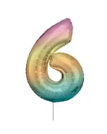 Grosse Zahl 6 Regenbogen Pastel Folienballon N34 verpackt 33 cm x 86 cm