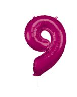 Grosse Zahl 9 Pink Folienballon N34 verpackt 63cm x 86cm