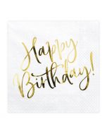 Servietten 'Happy Birthday' in weiß/gold