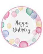 8 Teller Happy Birthday Pastel Papier rund 22,8 cm
